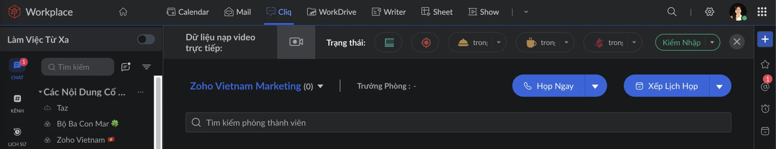 Tính năng điều chỉnh trạng thái linh hoạt trên Zoho Cliq